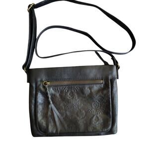 The Sak Leather Crossbody Bag – Black, Western Embossed, 8x10
